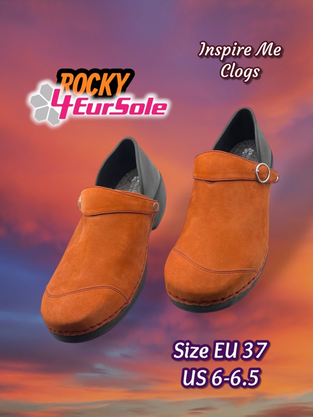 Rocky 4EurSole Inspire Me Orange / Brick Red Suede Clogs Sz EU 37 US 6-6.5